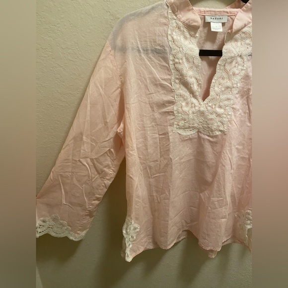 Natori Pink Tunic With White Lace Accents Size Small - Picture 3 of 6
